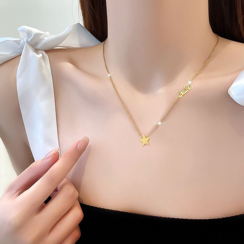 Minimalist Lucky Star Pendant Necklace for Women in Titanium Steel with Plated Finish
