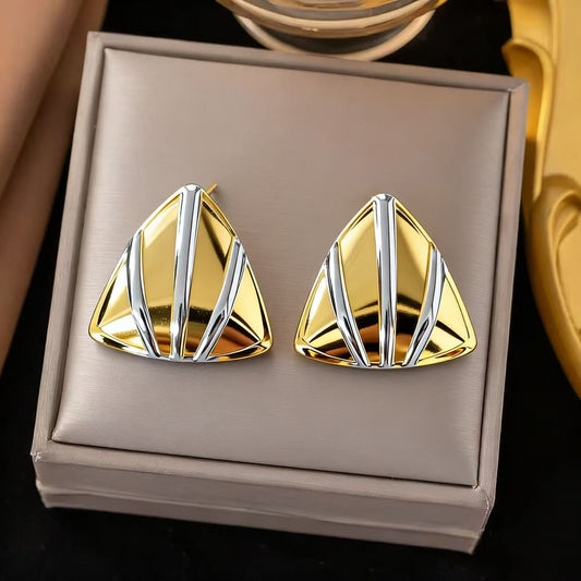 Elegantes Pendientes Casuales de Acero Inoxidable Plateado con Diseño Geométrico de Triángulo para Mujer
