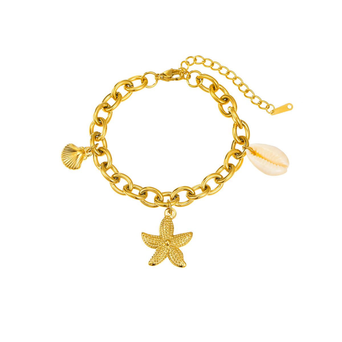 Fashionable 18K Gold Plated Stainless Steel Ocean Starfish Shell Bracelet for Women