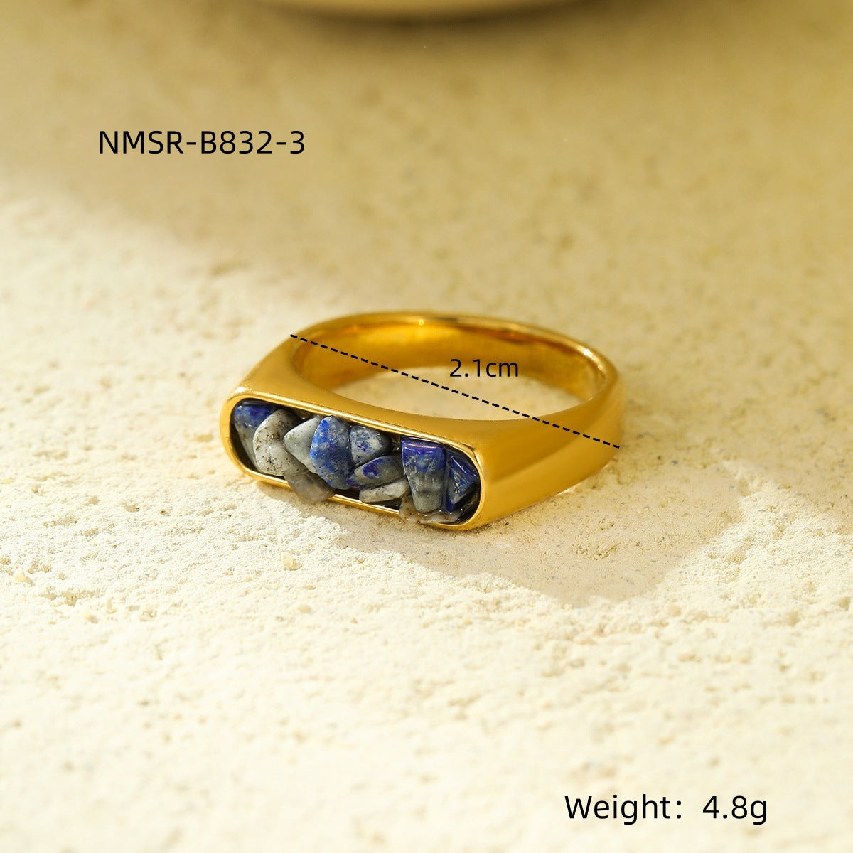 Minimalist French Vintage Style Stainless Steel Ring with Natural Stone Inlay for Women