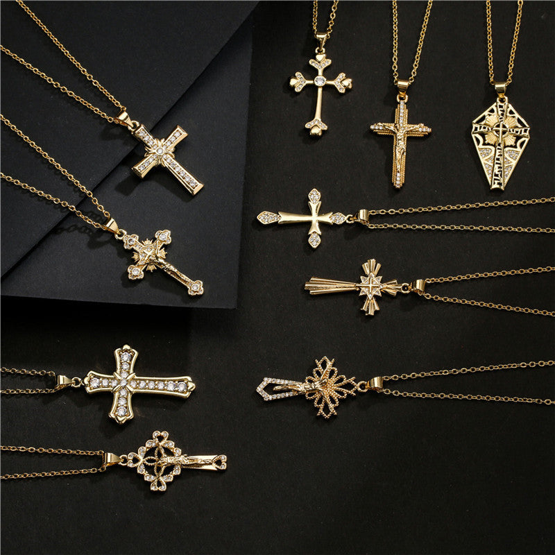 Geometric 18K Gold Plated Brass Cubic Zirconia Pendant Necklace Cable Chain