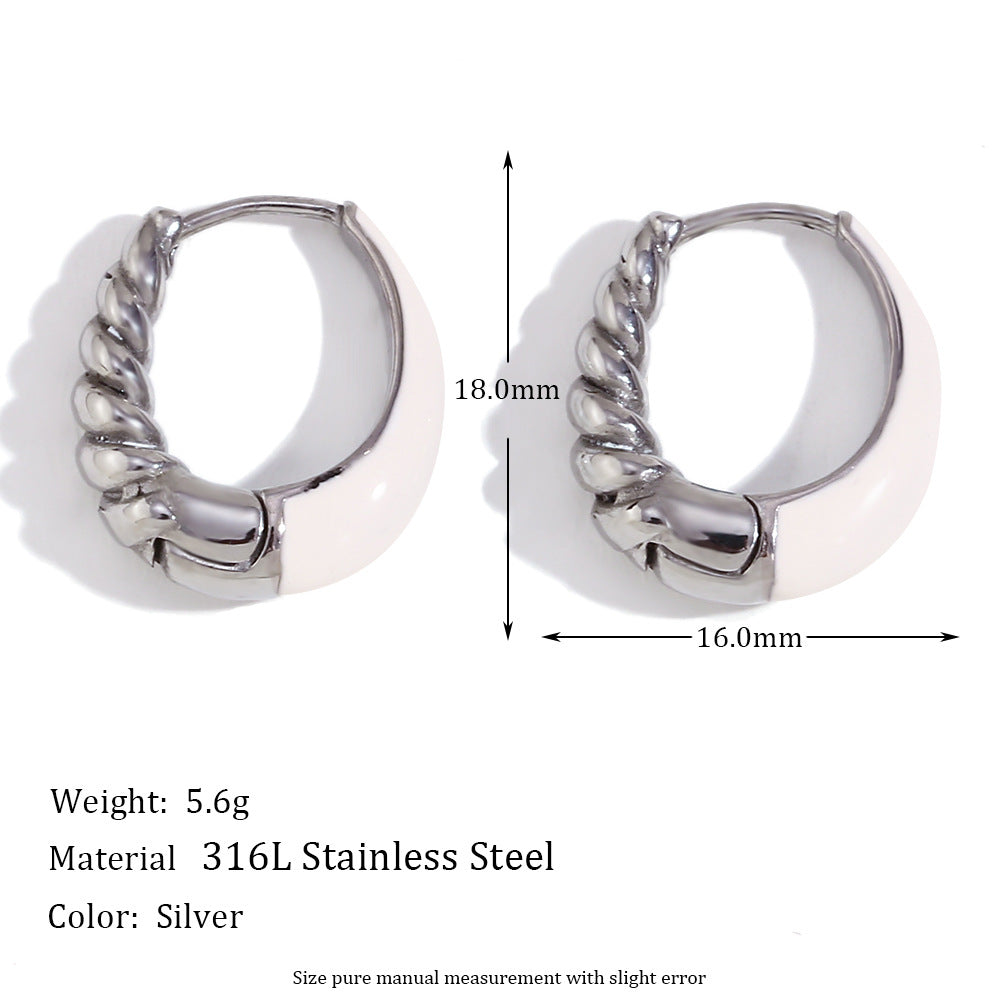 Minimalist Titanium Steel Earrings with 18K Gold Plating, Pear-Shaped Enamel Threaded Studs for Women