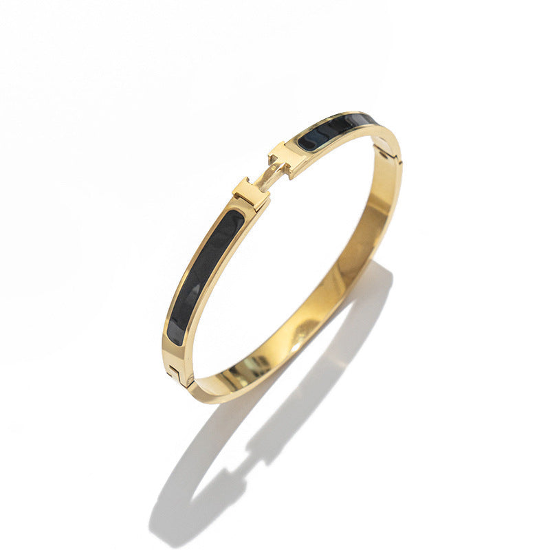 Minimalist H-Shaped Titanium Steel Bracelet with Plating Finish for Women and Men, Geometric Design Fashion Jewelry