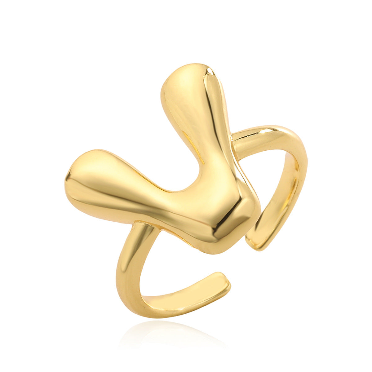Anello da donna minimalista a lettera geometrica in rame placcato oro 18 carati con fascia aperta regolabile
