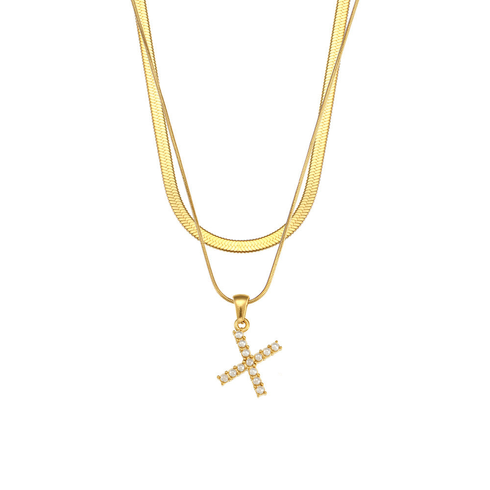 Collana con Pendente a Lettera alla Moda in Acciaio Inossidabile con Finitura Placcata e Catena Serpentina da Donna