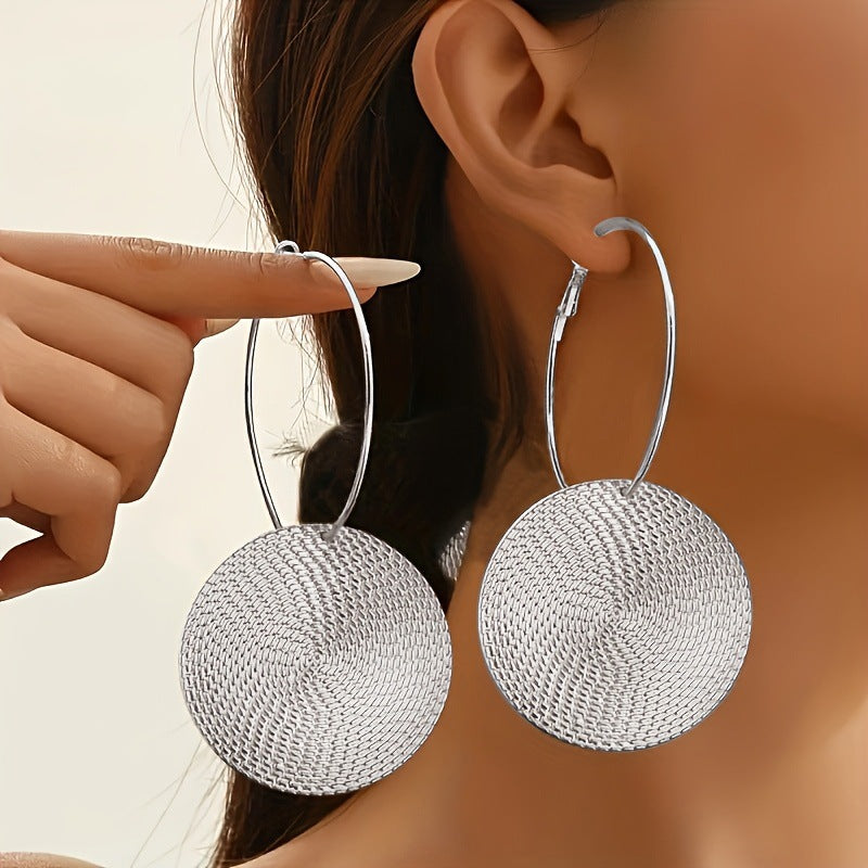 Vintage Luxury Plated Iron Geometric Round Hoop Earrings for Unisex