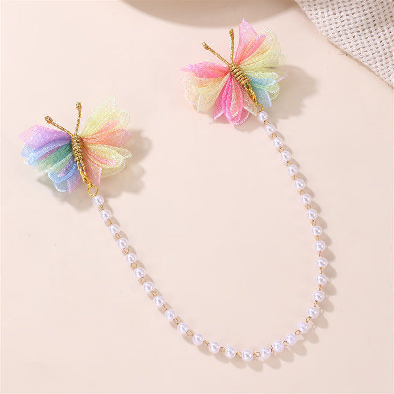 Natural Style Bow-Shaped Hair Clip for Girls Made of Plastic Resin with Ruffled and Netted Details Handcrafted Princess Hair Accessory
