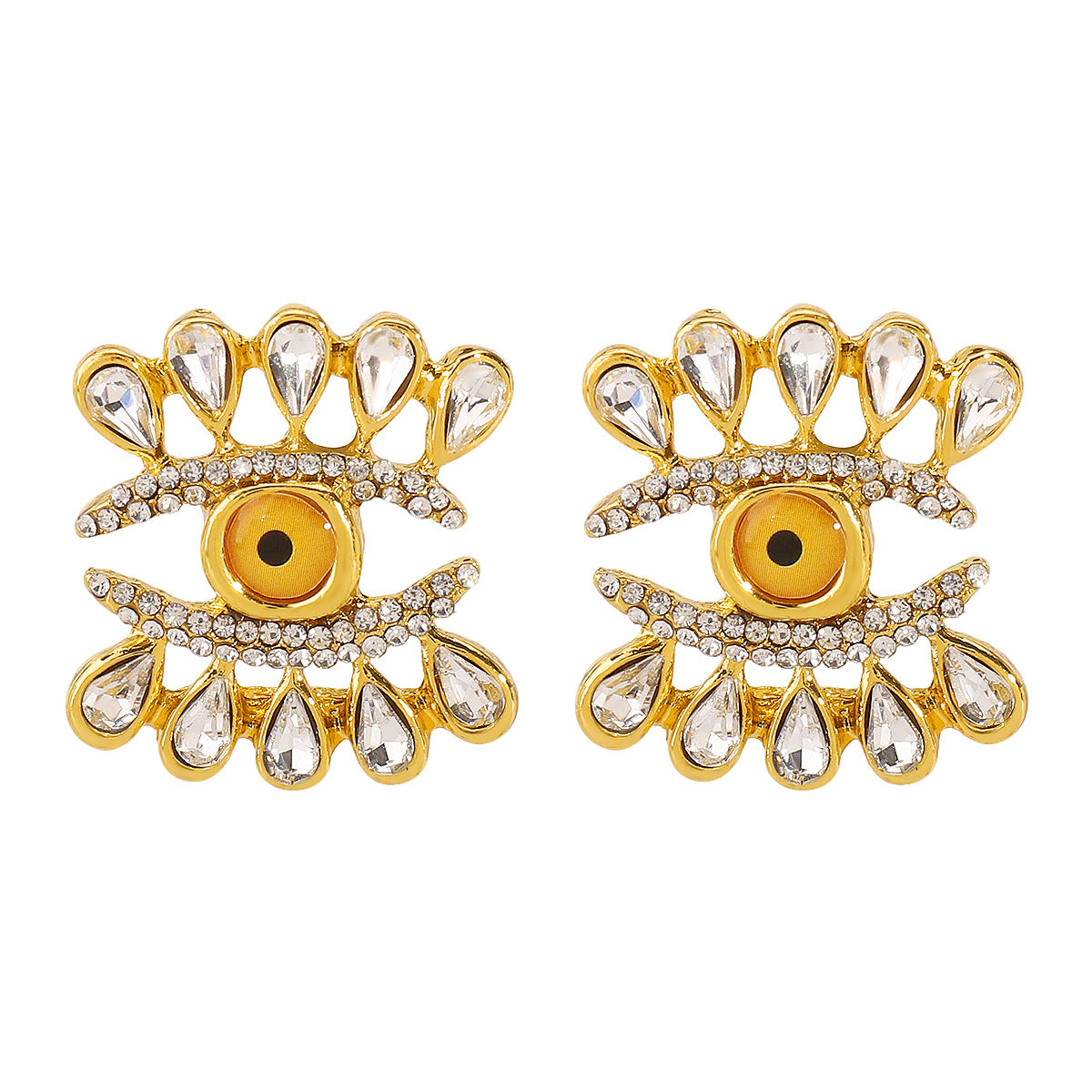 Retro Abstract Eye-Shaped Dripping Water Drop Alloy Earrings with Rhinestone Inlay for Women