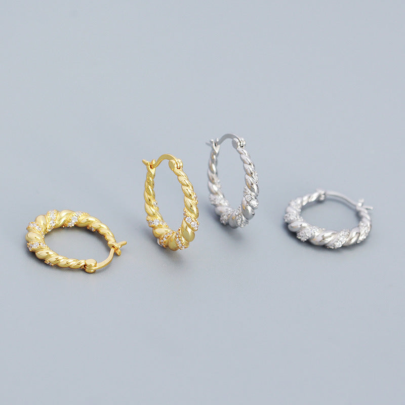 Orecchini a cerchio rotondi Sweet Streetwear in argento sterling 925, intrecciati e testurizzati, gioielli di tendenza geometrici per donne