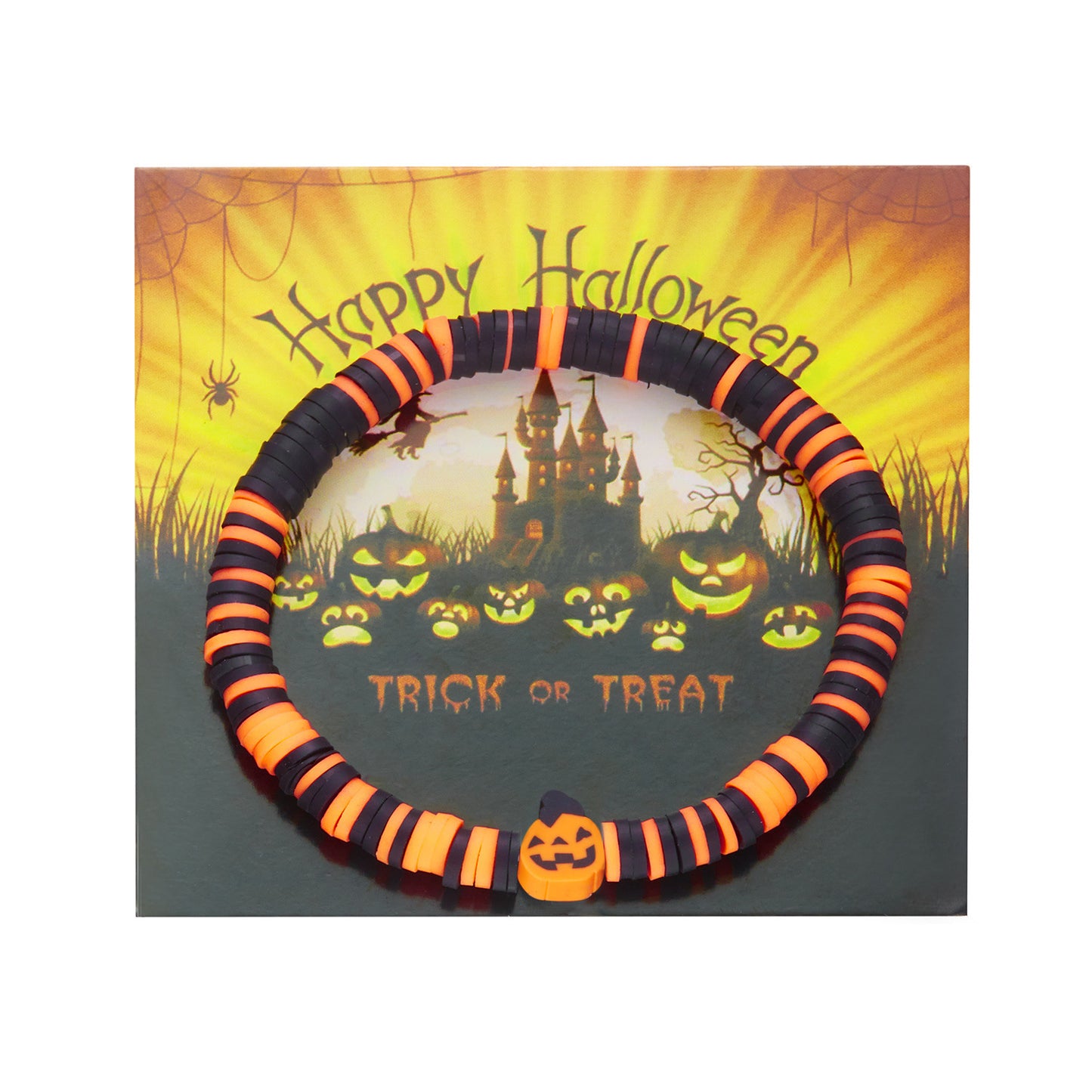 Pulsera de Halloween hecha a mano con motivo de esqueleto en arcilla polimérica y diseño geométrico para mujer