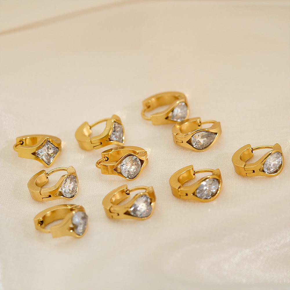 Pendientes de aro geométricos minimalistas de lujo francés vintage para mujer de acero inoxidable con chapado en oro de 18 quilates