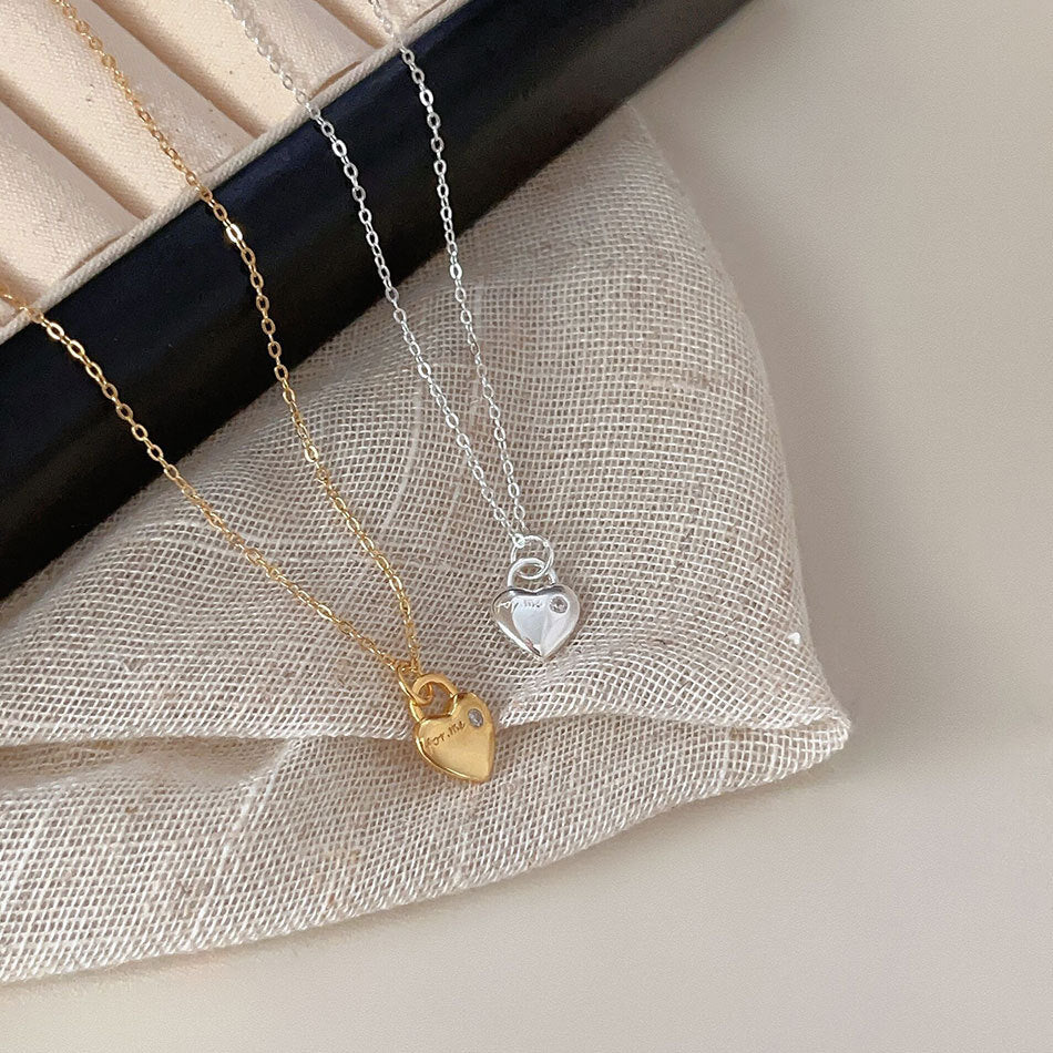 Minimalist Heart-Shaped 925 Sterling Silver Zirconia Pendant Necklace with Snake Chain, Floral Tulip Accent