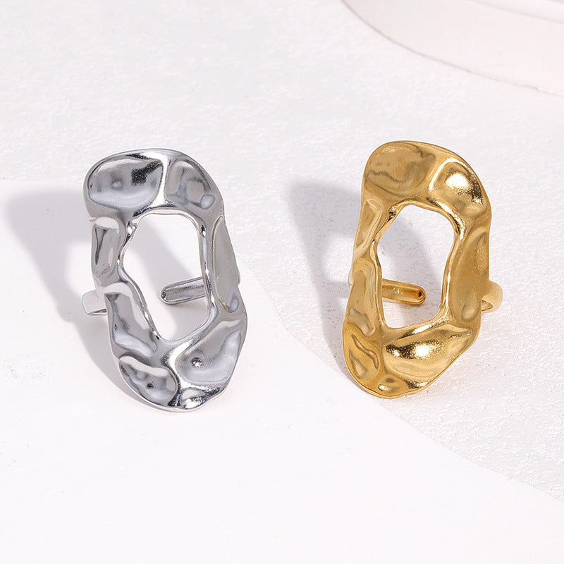 Anello Aperto da Donna Minimalista Geometrico in Acciaio Inossidabile con Finitura Placcata e Design Irregolare
