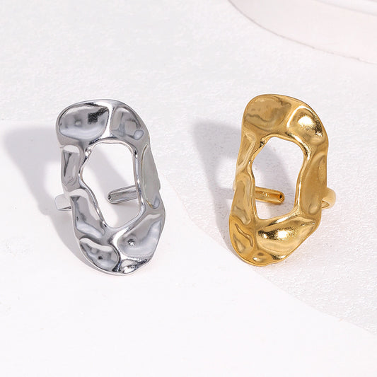 Minimalist Geometric Stainless Steel Open Ring for Women with Plated Finish and Irregular Design
