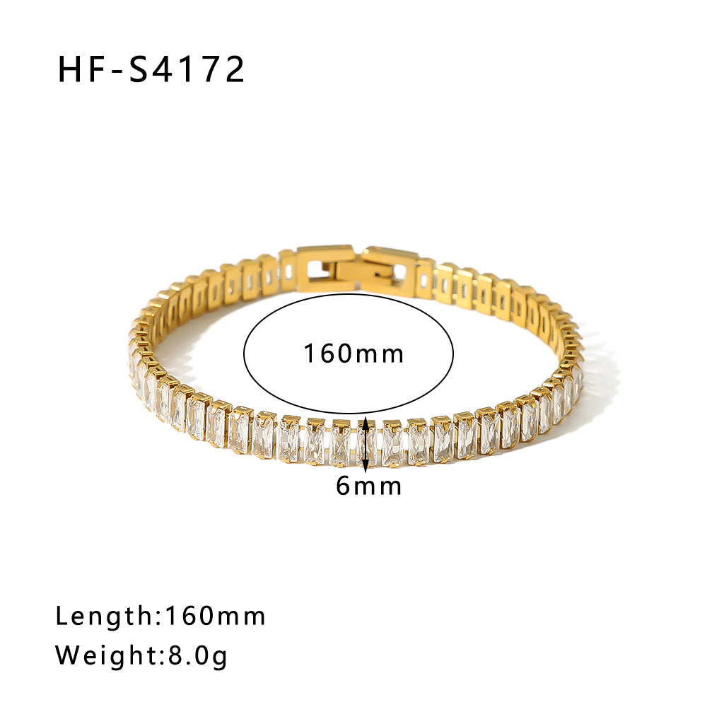 Minimalist Geometric Titanium Steel Bracelet with Full Zirconia Inlay and 18K Vacuum Gold Plating for Women