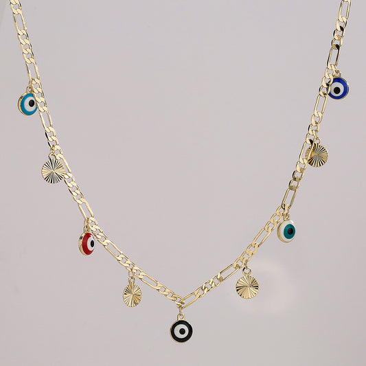 Collar con colgante de ojo turco geométrico minimalista en cobre con acabado esmaltado para mujer