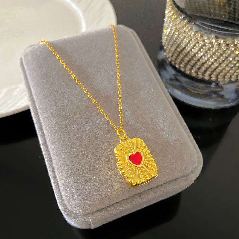 Vintage Drip Oil Floral Heart Oval Pendant Gold Plated Brass Necklace for Women