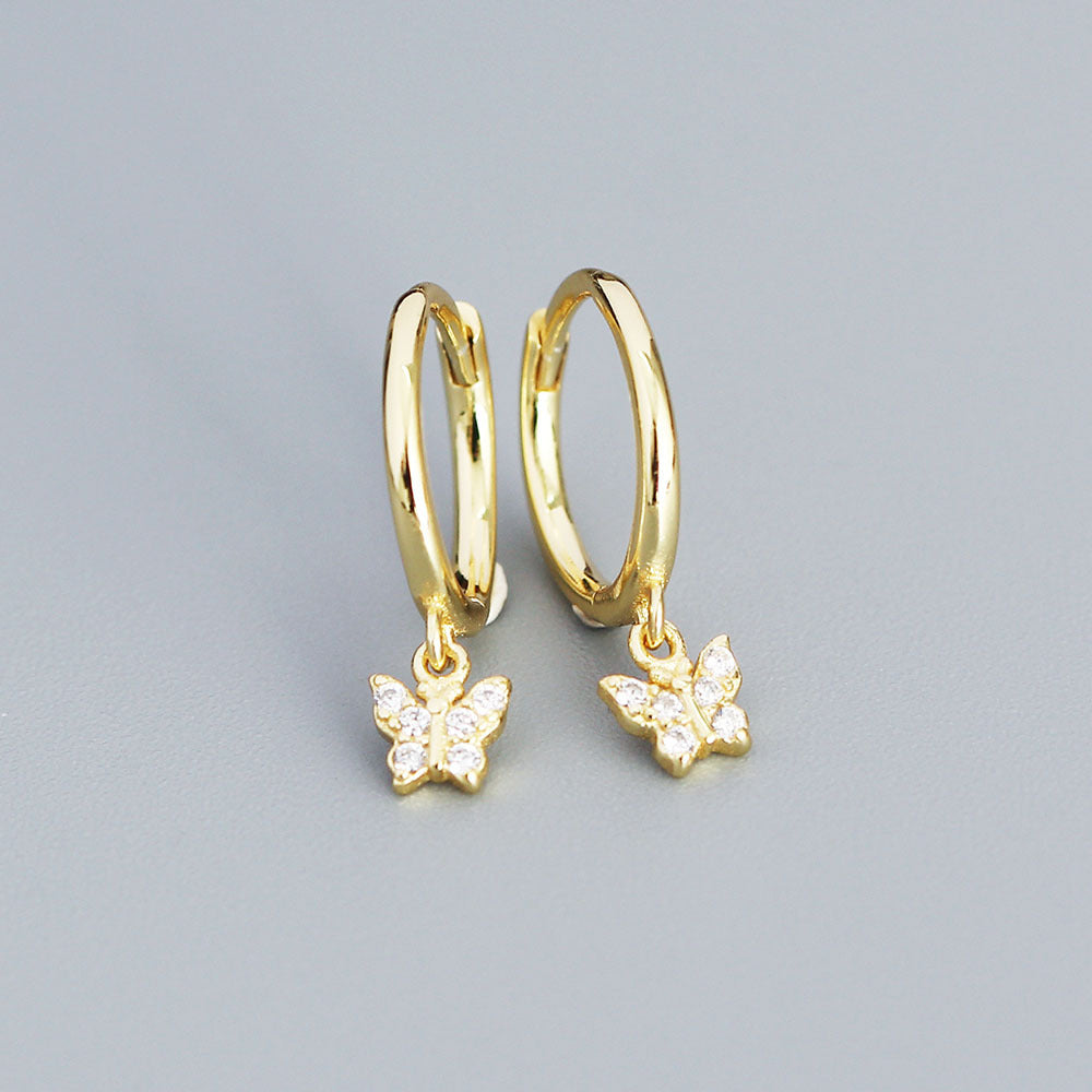 Minimalist Butterfly-Shaped S925 Sterling Silver Stud Earrings with Rhinestone Inlay for Women