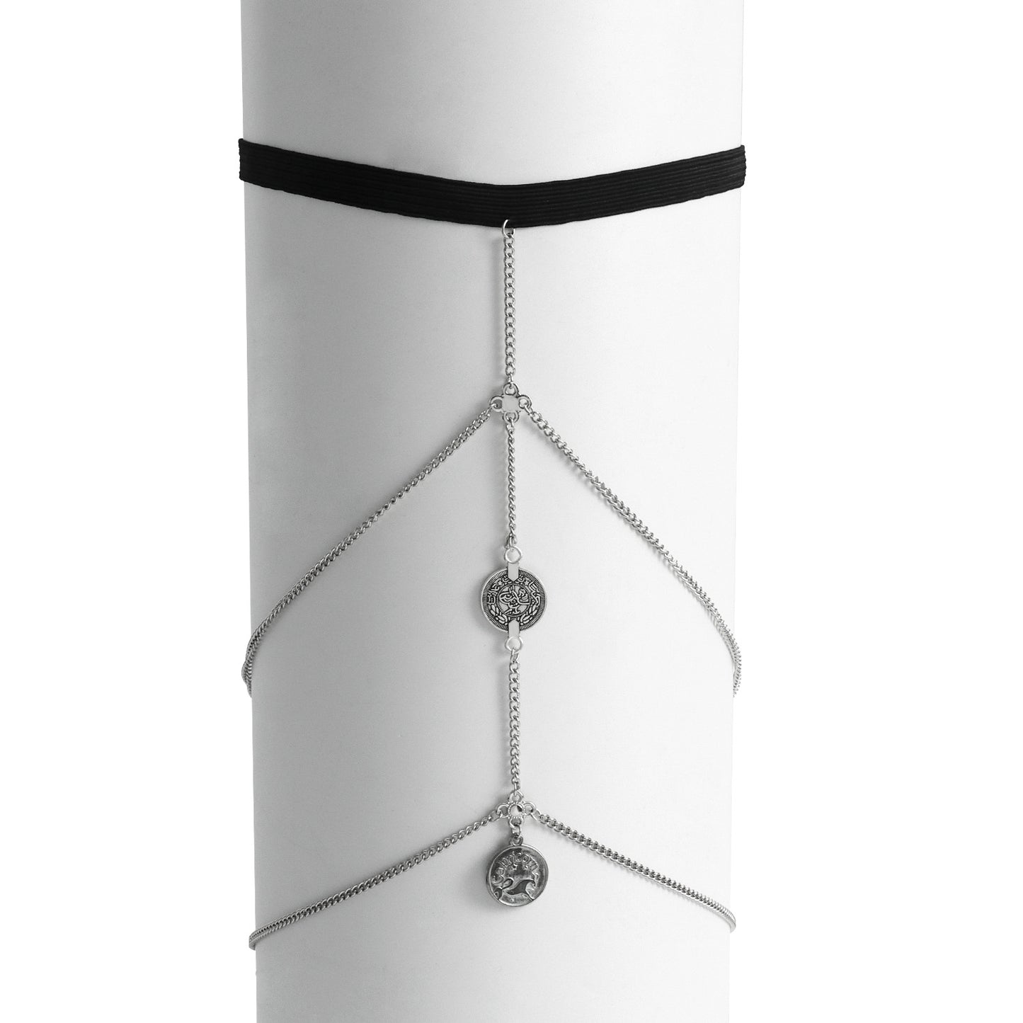 Geometric Deer Coin Pendant Double-Layer Tassel Leg Chain for Women in Alloy with Premium Look