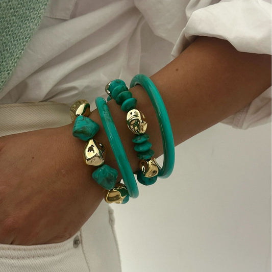 Juego de pulseras acrílicas geométricas redondas anchas minimalistas con aceite escurrido