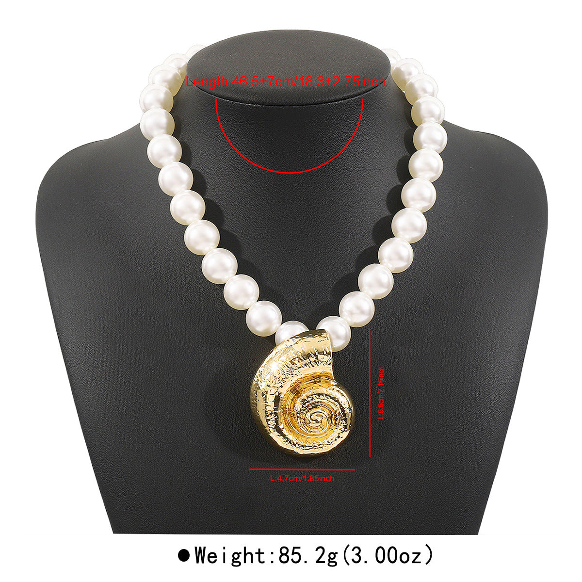 Collana con ciondolo audace a forma di conchiglia in lega, finitura galvanica e catena di perle simulate, da donna