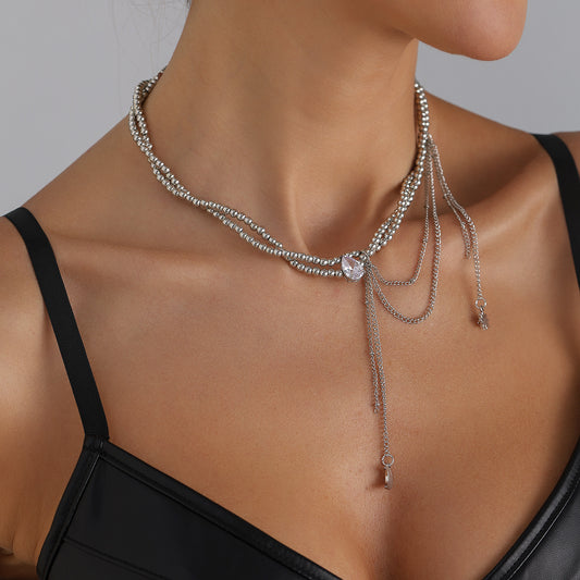 Elegant Teardrop Geometric Heart Alloy Plated Necklace with Tassel for Women