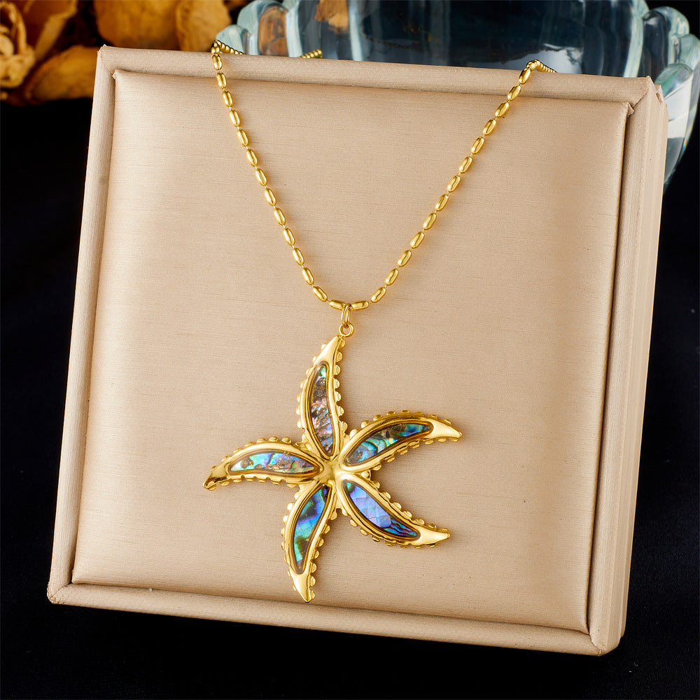 Chic Gold Plated Drip Oil Stainless Steel Starfish Butterfly Necklace