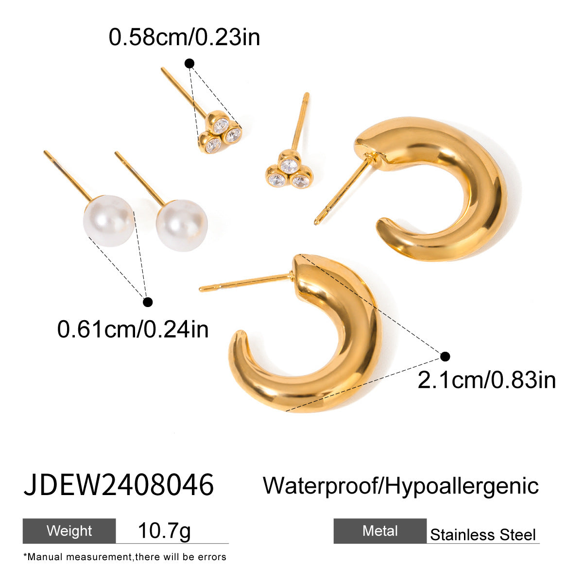 Orecchini a perno geometrici in acciaio inossidabile con dettagli in zircone e perle da donna