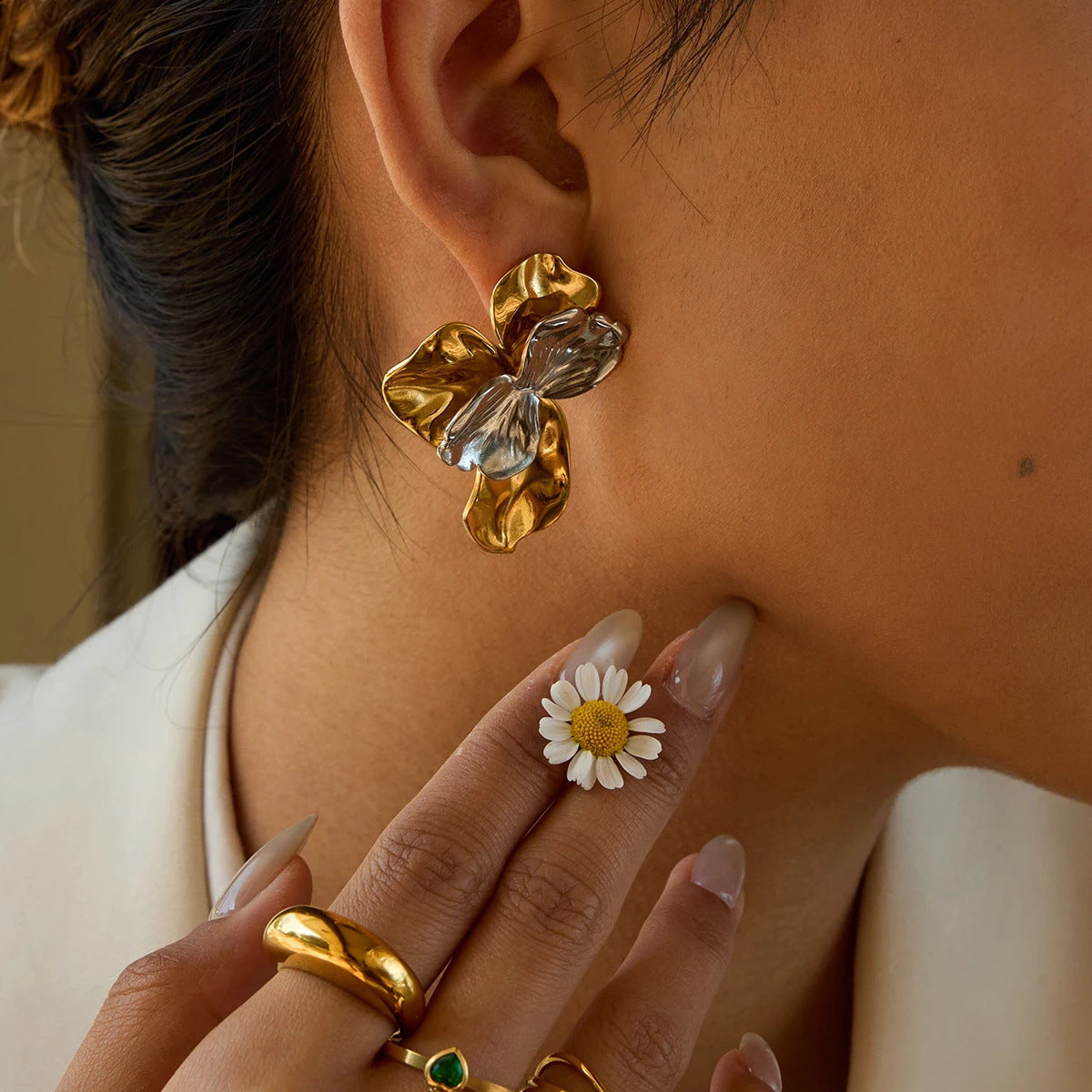 Minimalist Floral Plated Stainless Steel Earrings for Women