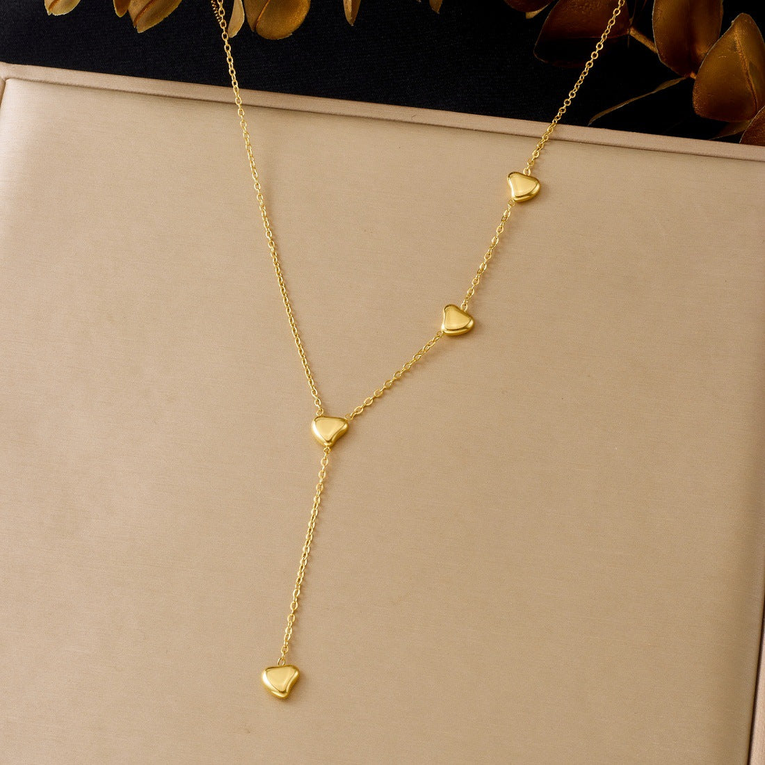 Minimalist Gold Plated Heart Stainless Steel Necklace with Tassel Chain for Women