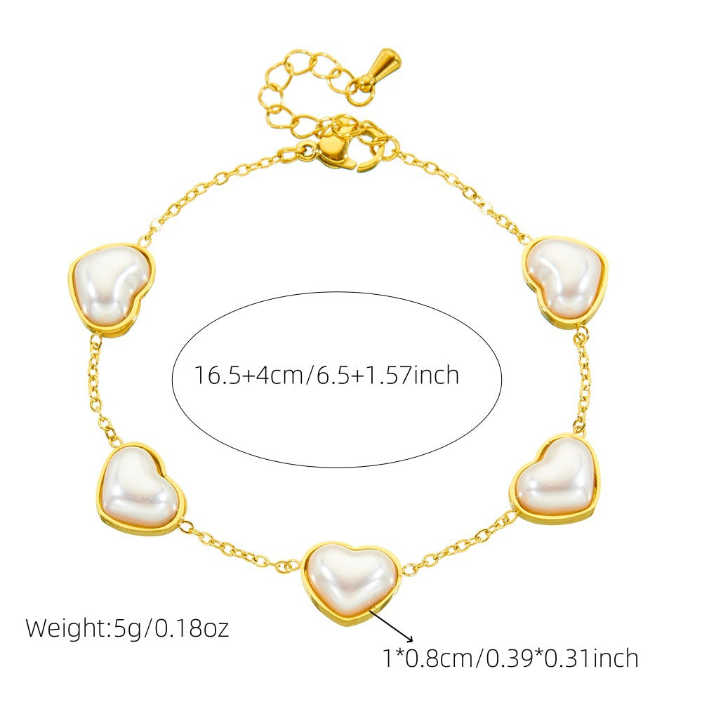 Minimalist Vintage Gold Plated Stainless Steel Heart Teardrop Pearl Jewelry Set with Cable Chain