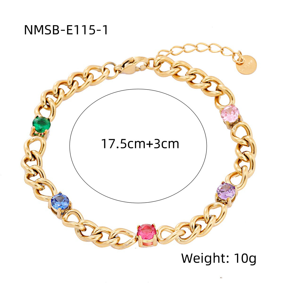 Fashionable Geometric Stainless Steel Bracelet for Women with 18K Gold Plating and Colorful Rhinestone Accents