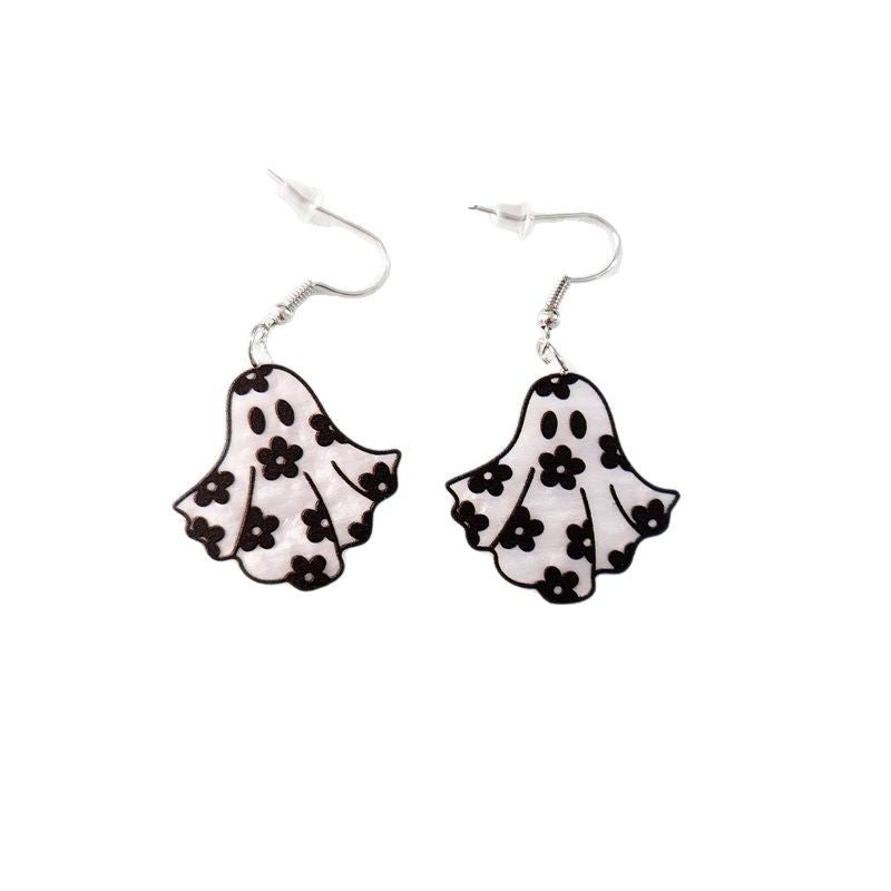 Lindos Pendientes Acrílicos de Halloween con Motivos de Fantasma, Calabaza, Abeja y Flores en Forma de Corazón para Mujer