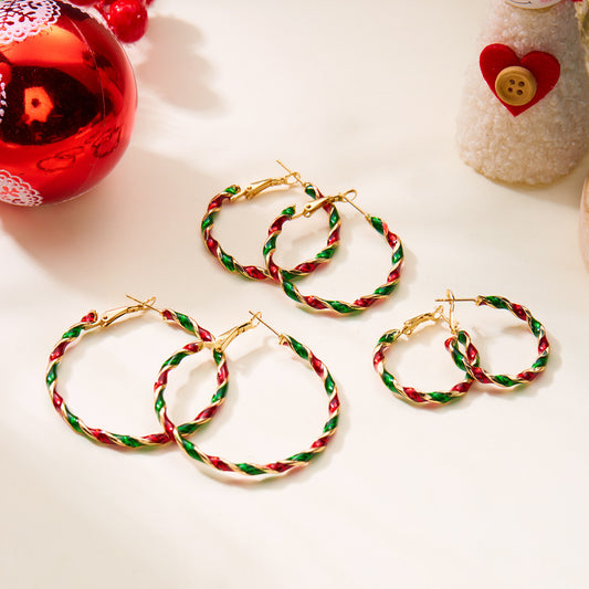 Fashionable Christmas Spiral Geometric Acrylic Hoop Earrings with Plated Finish for Women