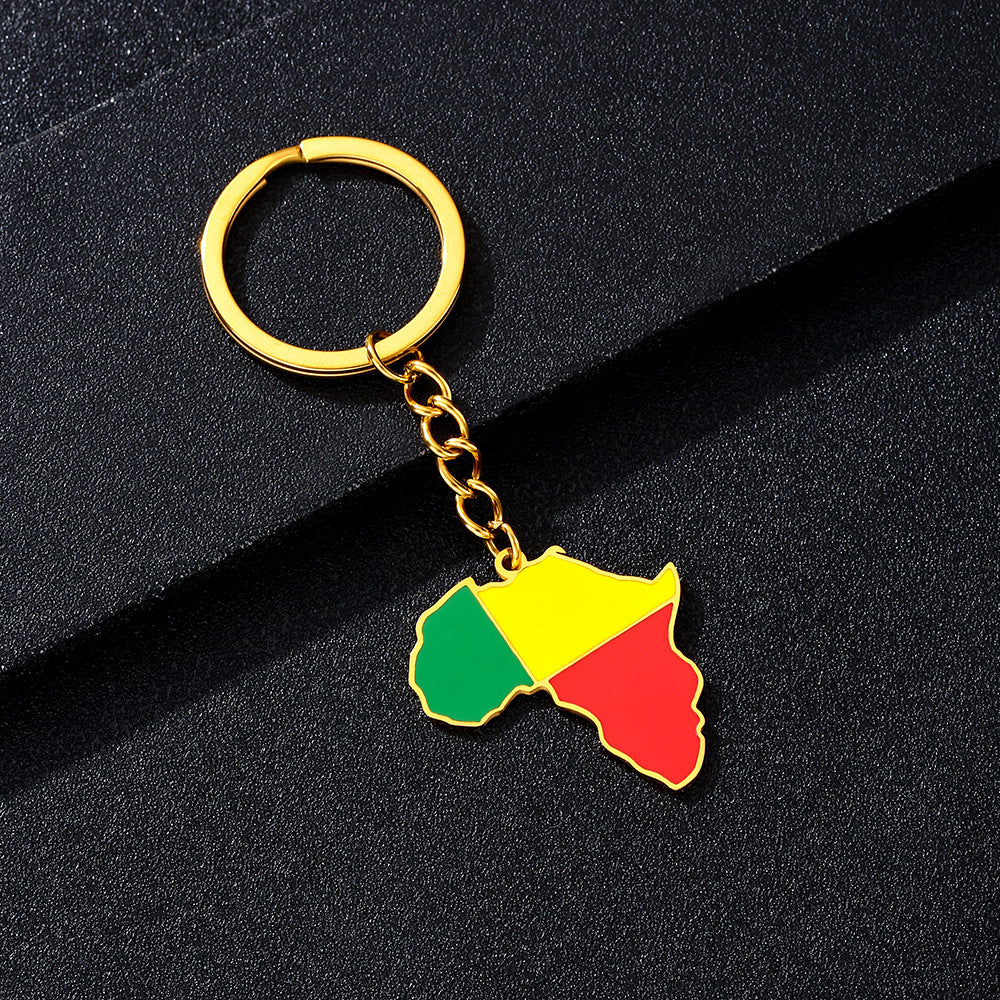 Llavero minimalista de acero inoxidable con forma del continente africano, esmaltado, para regalos y recuerdos