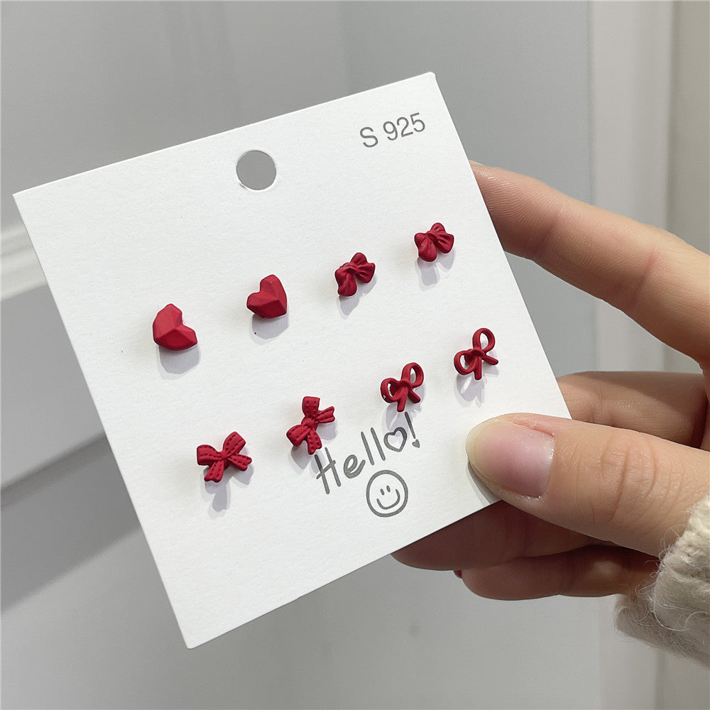 Minimalist Sweet Cartoon Heart 925 Sterling Silver Ceramic Plated Earrings