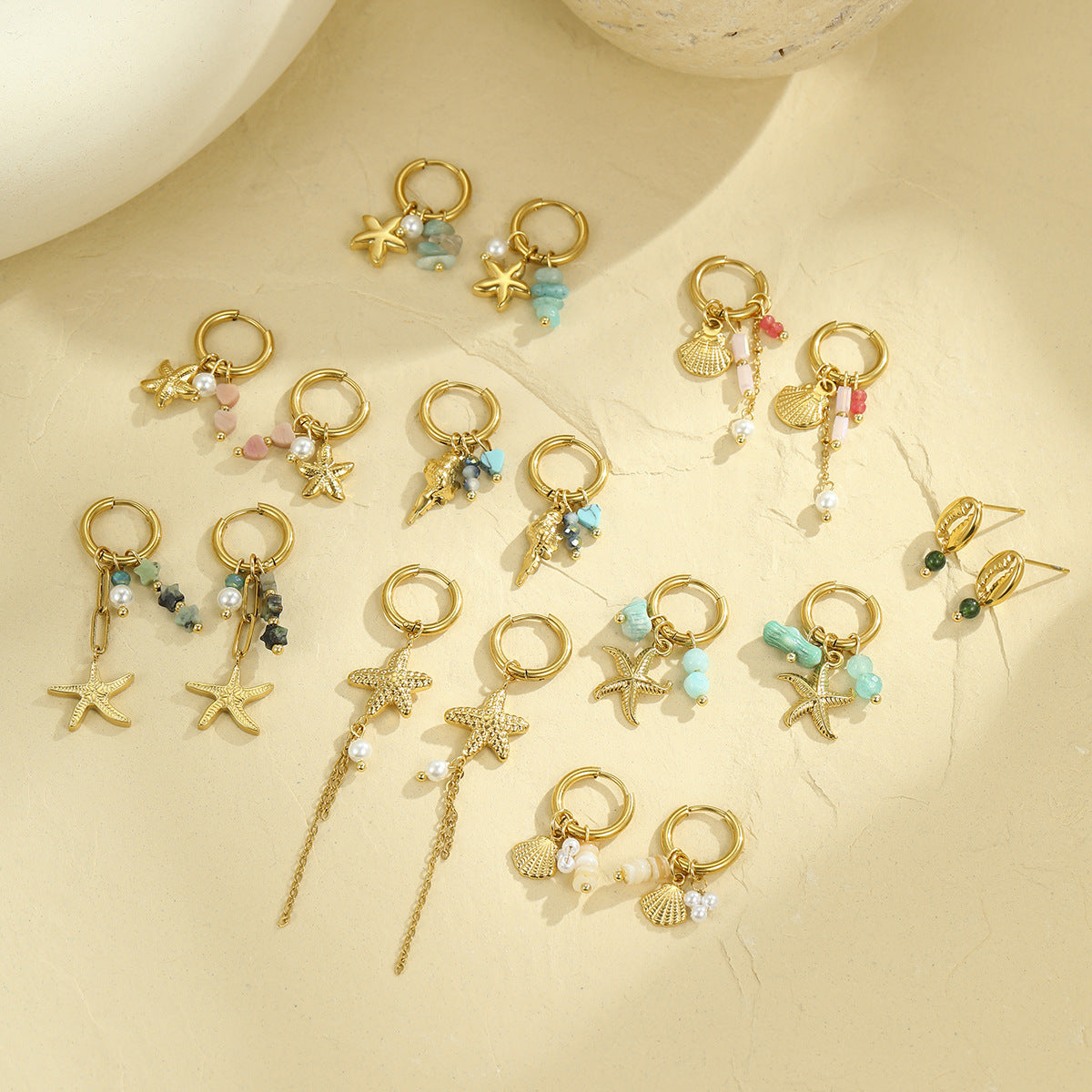 Pendientes de Acero Inoxidable de Estrella de Mar, Inspiración Marina, con Forma Geométrica y Acabado Chapado para Mujer