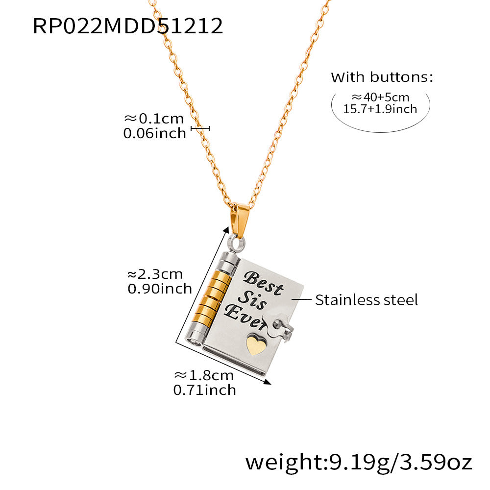 Minimalist 18K Gold Plated Geometric Book Pendant Stainless Steel Necklace for Women