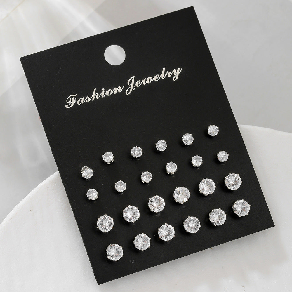 Minimalist Geometric Round and Square Micro-inlay Cubic Zirconia Alloy Earrings for Women