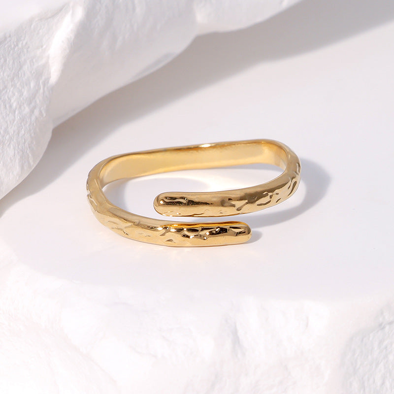 Minimalist 18K Gold Plated Geometric Stainless Steel Adjustable Ring for Women