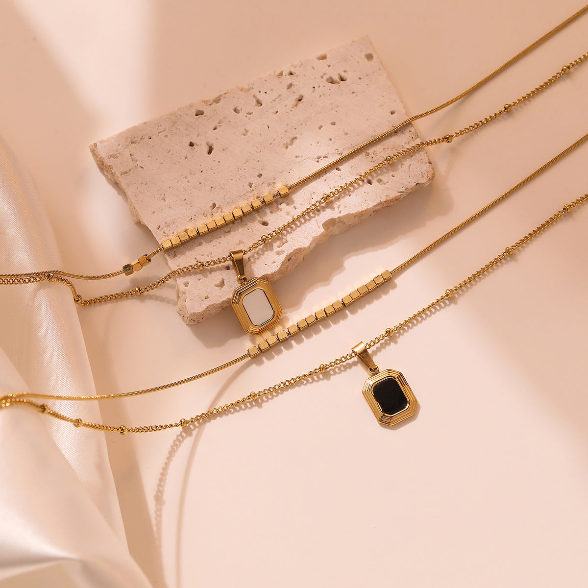 Minimalist Geometric Square Pendant Necklace for Women in Titanium Steel with Delicate Layered Locket Design