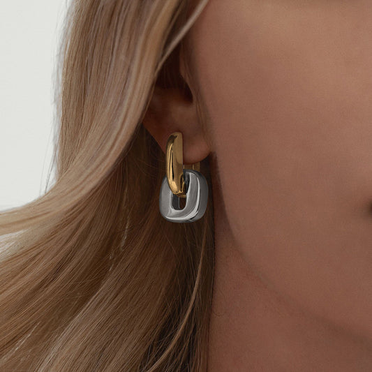 Elegant Geometric Square Stainless Steel Plated Stud Earrings for Women
