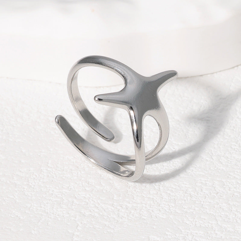 Minimalist Star-Shaped Stainless Steel Ring for Women with Plated Finish, Adjustable Open Band Design