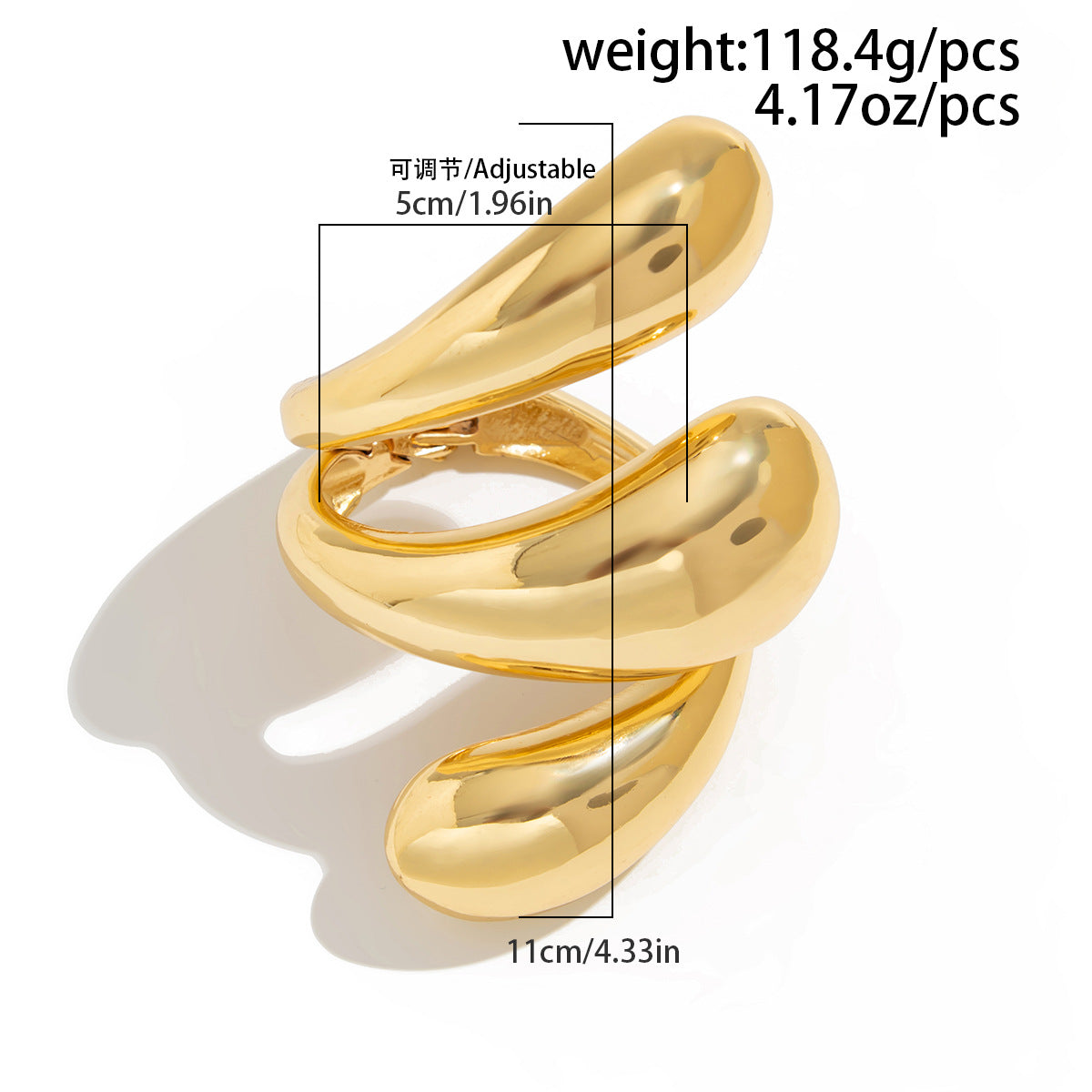 Bracciale avvolgente da donna a goccia d'acqua oversize con finitura in lega lucida e design galvanizzato resistente