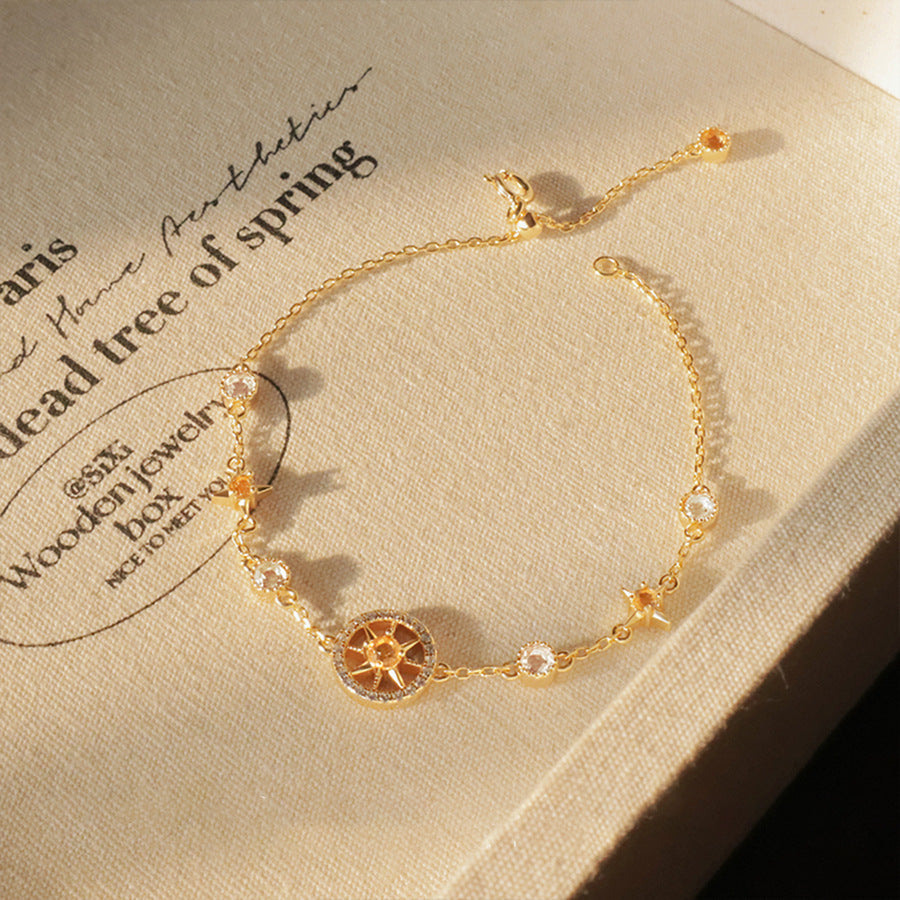 Elegant Floral Geometric Brass Bracelet with Cubic Zirconia Inlay for Women