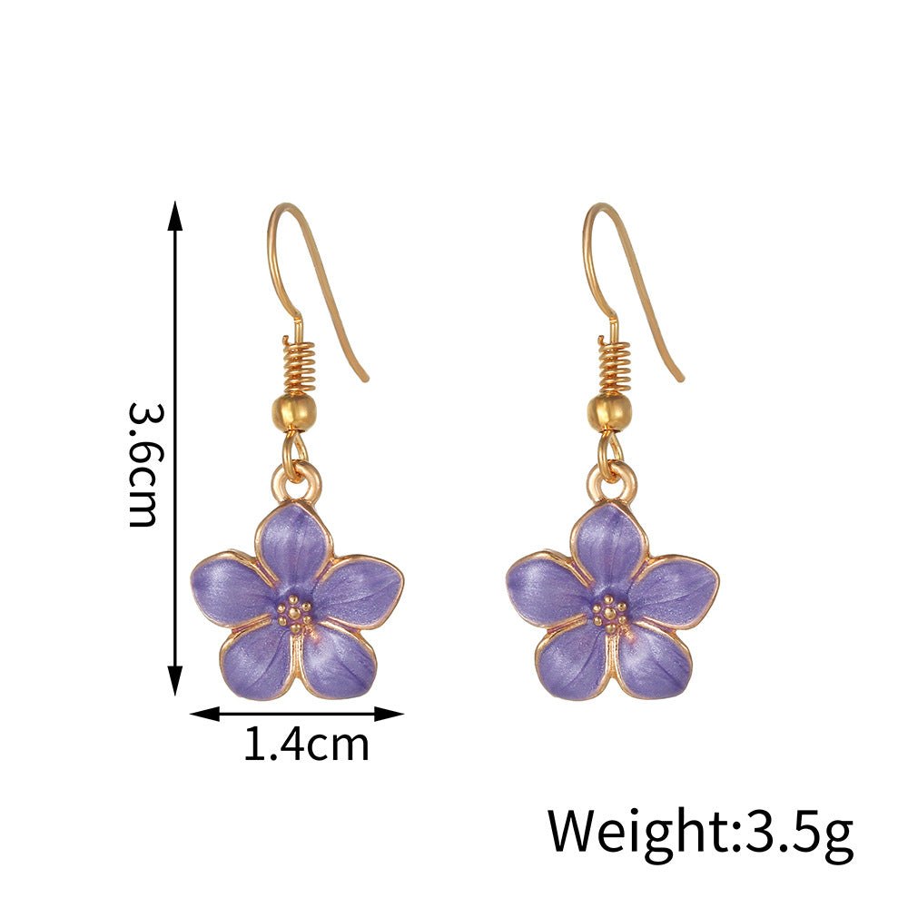 Fresh Floral Five-Petal Enamel Alloy Stud Earrings for Women with Rose Motif and Sweet Aesthetic