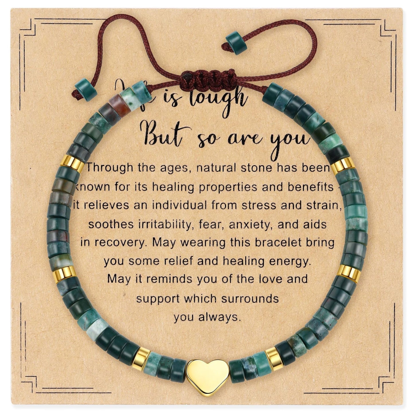 Elegant Heart Geometric Natural Gemstone Beaded Bracelet for Women