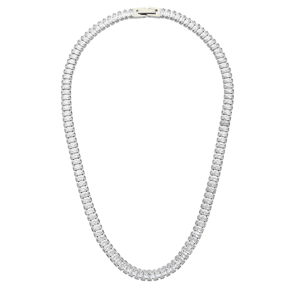Set Collana con Pendente Geometrico Minimalista e Zirconi su Catena in Acciaio Inox da Donna