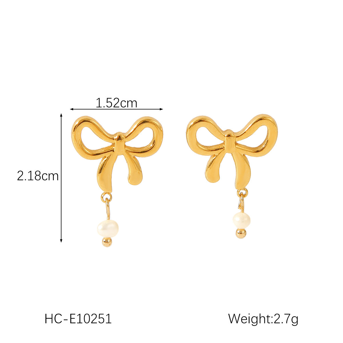 Pendientes minimalistas de acero inoxidable con forma de corazón y lazo, con acentos de perlas y chapados en oro de 18 quilates para mujer