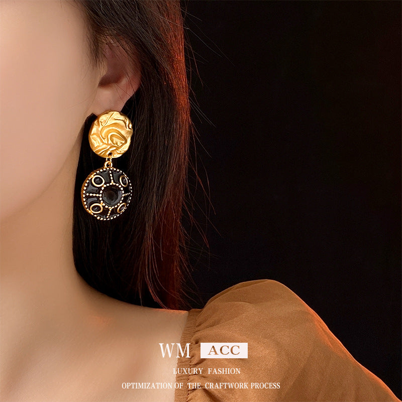 Pendientes redondos geométricos vintage de aleación con acabado esmaltado para mujer